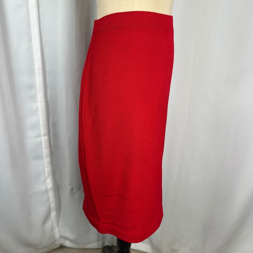 St. John Evening Red Santana Knit Wool Blend Pencil Skirt Size 14 Womens - Picture 4 of 9